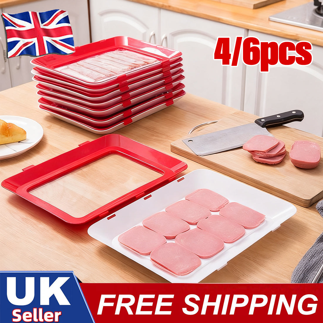 4Pc Stretch Fresh Storage Tray Vacuum Reusable And Stackable Food Storage Tray UK New