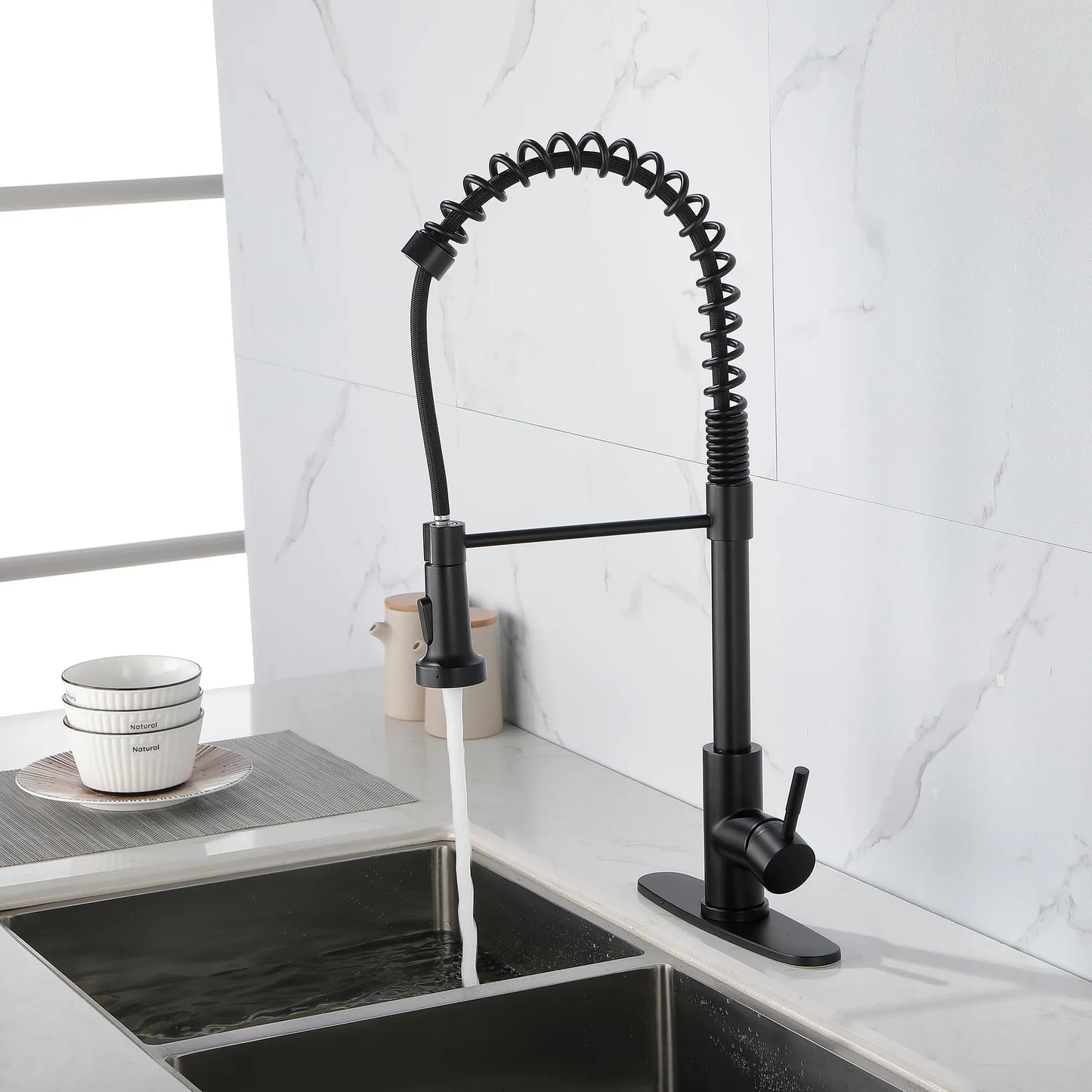 Solid Brass Spring Kitchen Faucet | Single Handle Pull Down Tap | Lumu UK