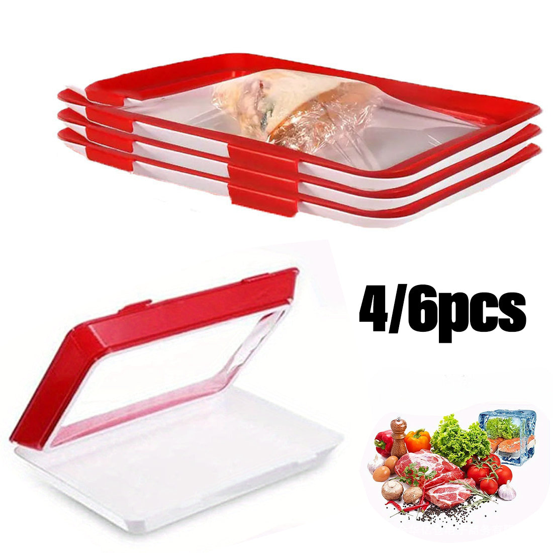 4Pc Stretch Fresh Storage Tray Vacuum Reusable And Stackable Food Storage Tray UK New