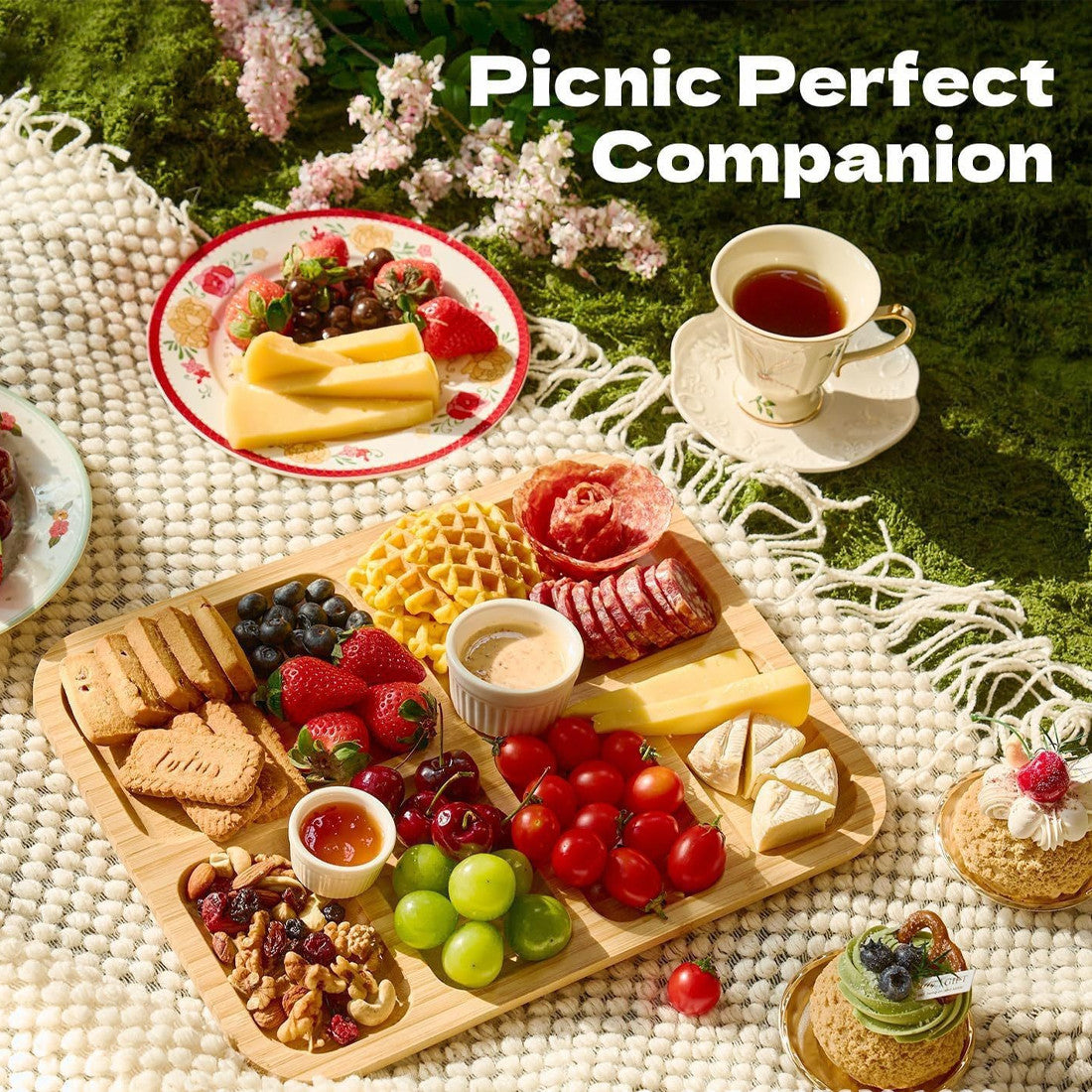 Bamboo Cheese Tray Dessert Tray Fruit Plate With Acrylic Transparent Lid