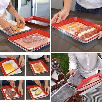4Pc Stretch Fresh Storage Tray Vacuum Reusable And Stackable Food Storage Tray UK New
