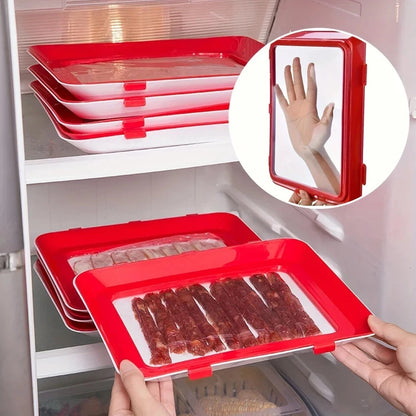 4Pc Stretch Fresh Storage Tray Vacuum Reusable And Stackable Food Storage Tray UK New