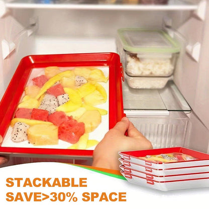 4Pc Stretch Fresh Storage Tray Vacuum Reusable And Stackable Food Storage Tray UK New