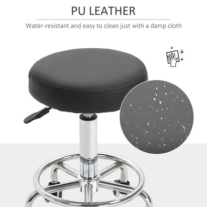 Height Adjustable Swivel Rolling Stool | PU Leather Office Chair Seat | Lumu UK