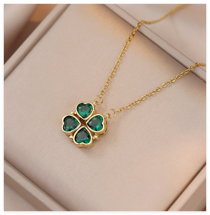Zircon Emerald Clavicle Necklace | Elegant Crystal Pendant Chain Women's Gift | Lumu UK