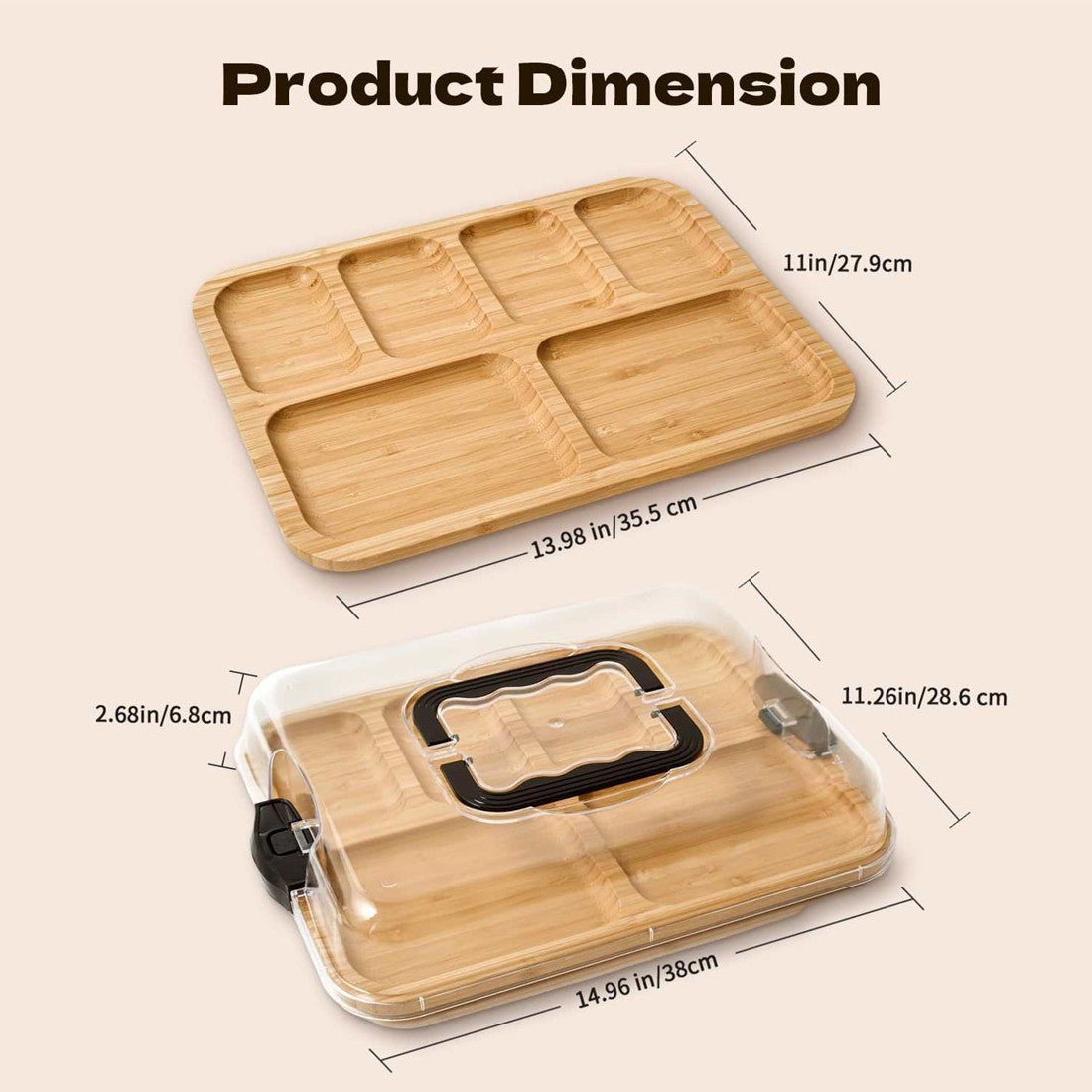 Bamboo Cheese Tray Dessert Tray Fruit Plate With Acrylic Transparent Lid