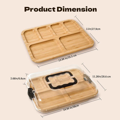 Bamboo Cheese Tray Dessert Tray Fruit Plate With Acrylic Transparent Lid