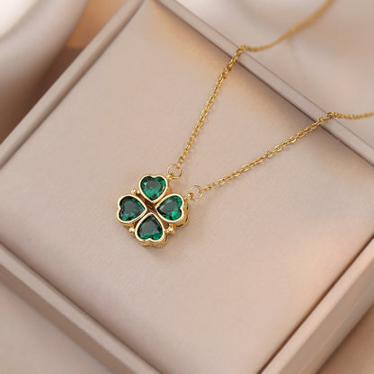 Zircon Emerald Clavicle Necklace | Elegant Crystal Pendant Chain Women's Gift | Lumu UK