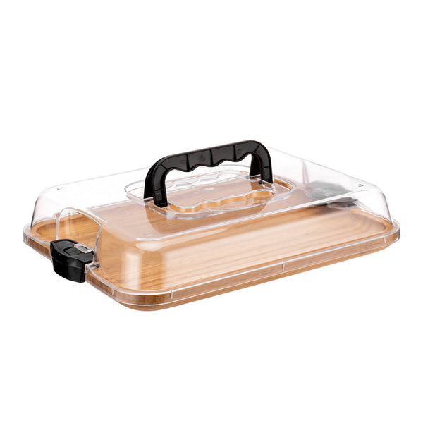 Bamboo Cheese Tray Dessert Tray Fruit Plate With Acrylic Transparent Lid
