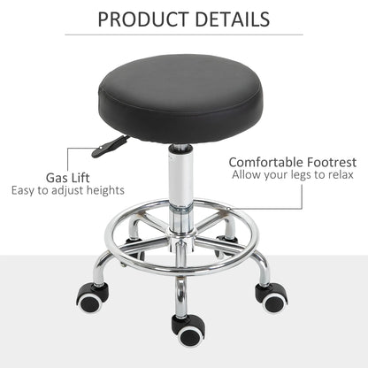 Height Adjustable Swivel Rolling Stool | PU Leather Office Chair Seat | Lumu UK