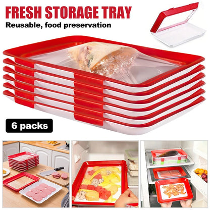 4Pc Stretch Fresh Storage Tray Vacuum Reusable And Stackable Food Storage Tray UK New