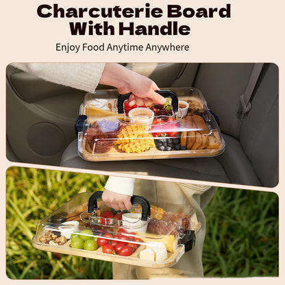 Bamboo Cheese Tray Dessert Tray Fruit Plate With Acrylic Transparent Lid